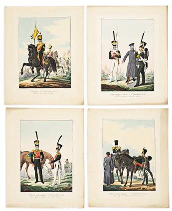 (RUSSIAN MILITARY UNIFORM.) Group of 11 hand-colored lithographed plates from